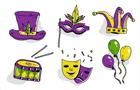 Mardi Gras Parade Set Hand Drawn Vector Illustration 175452 Vector Art ...