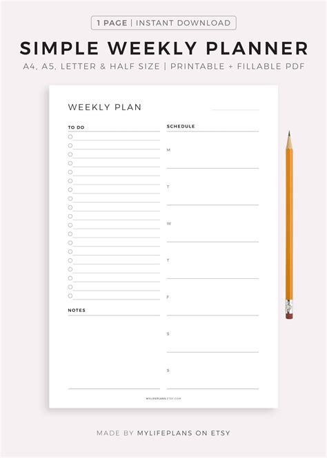 Weekly Planner Printable Insert (A5) – Free Download One Page Layout ...