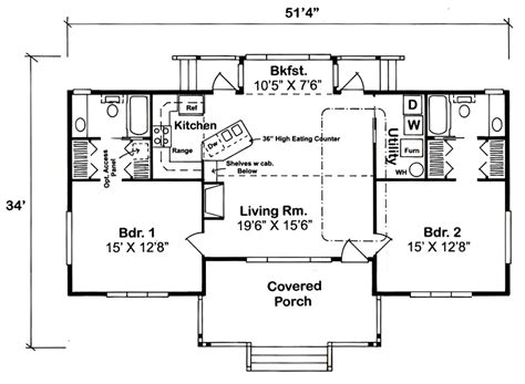 House Plan 32323 - One-Story Style with 1200 Sq Ft, 2 Bed, 2 Bath