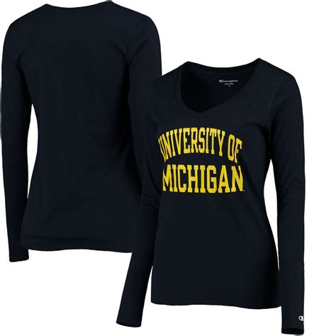 Michigan Wolverines Champion Women's University Long Sleeve V-Neck T-Shirt - Navy | University ...