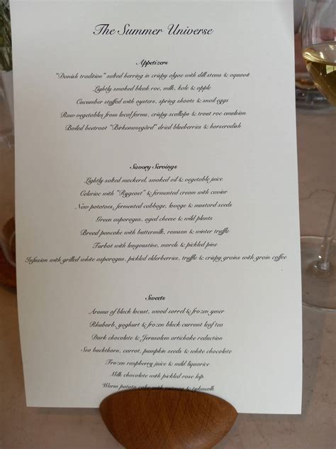 Menu at Geranium restaurant, Copenhagen