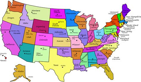Us Map With States And Capitals | Color 2018
