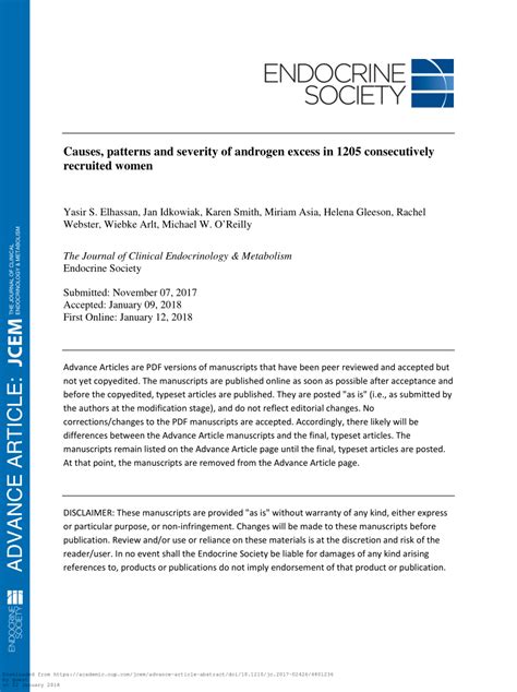 (PDF) Causes, Patterns, and Severity of Androgen Excess in 1205 ...