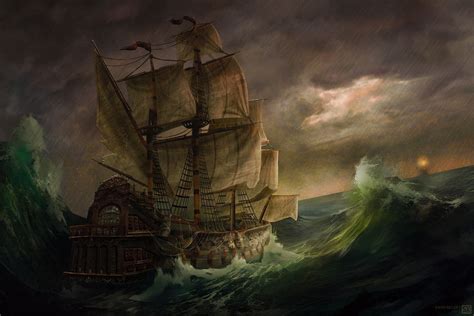 Sailing ship under a sea storm, Swan Keller on ArtStation at https ...