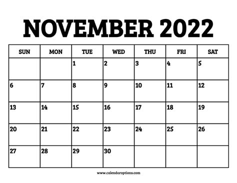 November 2022 Calendar Printable – Calendar Options