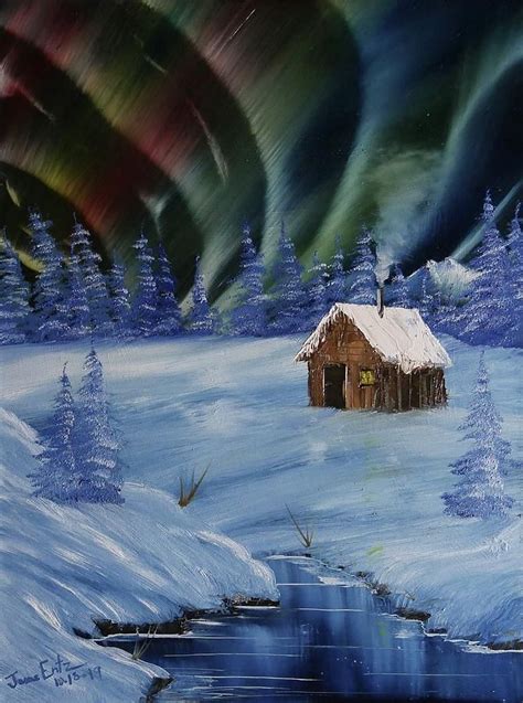 Winter Night Landscape Painting With Acrylics 2AB Winter Northern Lights, Northern Lights ...