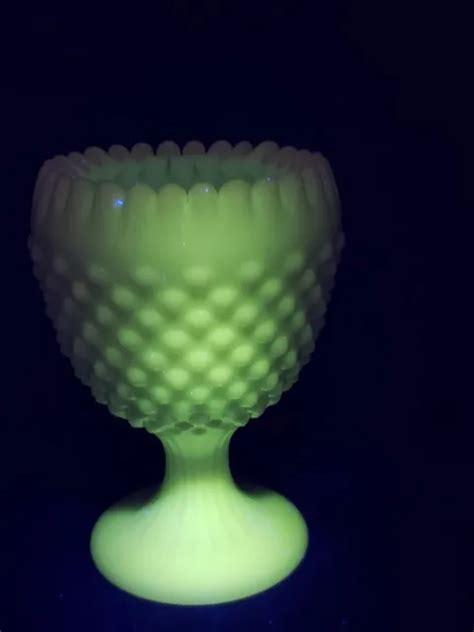 FENTON MILK GLASS Hobnail Crimped Ribbon Edge Ivy Ball Compote Vase Glows $30.00 - PicClick