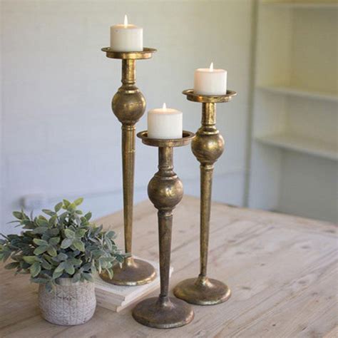 Brass Candle Holders (Set-3) - Iron Accents