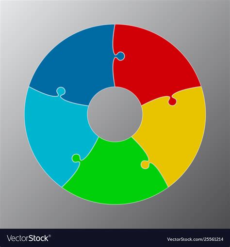 Five pieces jigsaw puzzle circles info graphic Vector Image