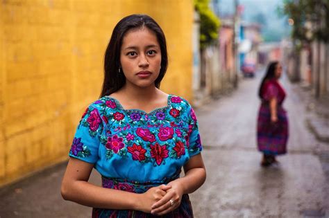 In the villages and small towns of Guatemala most of the Mayan women wear splendid traditional ...