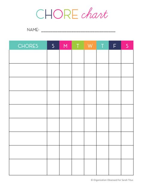 Paper fill in name & chores Printable Chore Chart Blank FILLABLE Chore ...