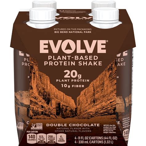 Evolve Plant-Based Protein Shake, Double Chocolate, 20g Protein, 11 Fl Oz, 4 Pack (Formula May ...