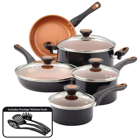 Farberware Glide Copper Ceramic Nonstick Cookware Set, Black, 12-Piece ...