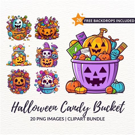 Halloween Candy Bucket Clipart Bundle 20 Halloween Treat Bag - Etsy