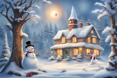 Premium AI Image | Frosty the snowman in front of a Christmas house