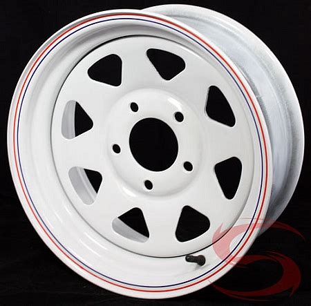 15x6 White Spoke Steel Trailer Wheel 5x4.50 Lug, 2600 lb Max Load, free shipping.