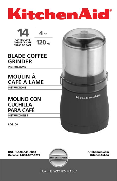 KitchenAid BCG100 Coffee Grinder User Manual | Manualzz