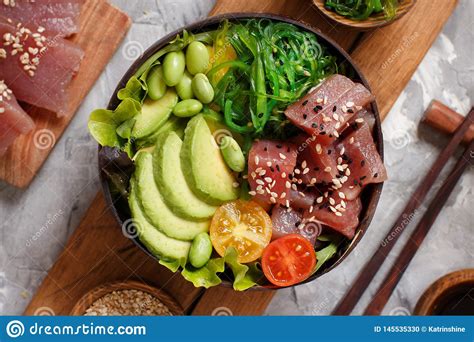 Hawaiian tuna poke bowl stock photo. Image of tuna, fish - 145535330