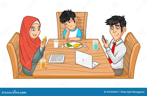 Family Eating Together Cartoon Character with SUllen Boy Stock Vector - Illustration of father ...