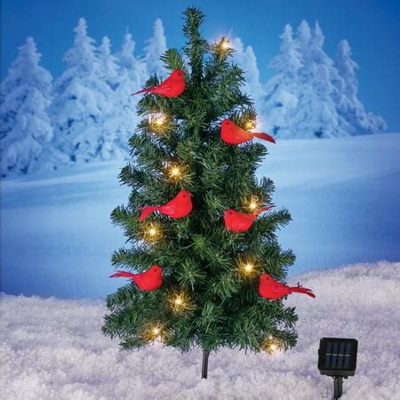 Solar Christmas Tree with Cardinals Yard Stake - Outdoor Holiday Decoration - Walmart.com