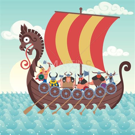 Viking Ship Vector Cartoon Illustration. Nordic, Norse, Celts, Scandinavian, Ship, Sail, Boat ...