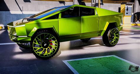 Digitally Wrapped Neon Green Tesla Cybertruck Sits Fashionably on ...