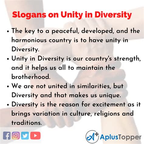 Unity in Diversity Slogans | Unique and Catchy Unity in Diversity Slogans in English - A Plus Topper
