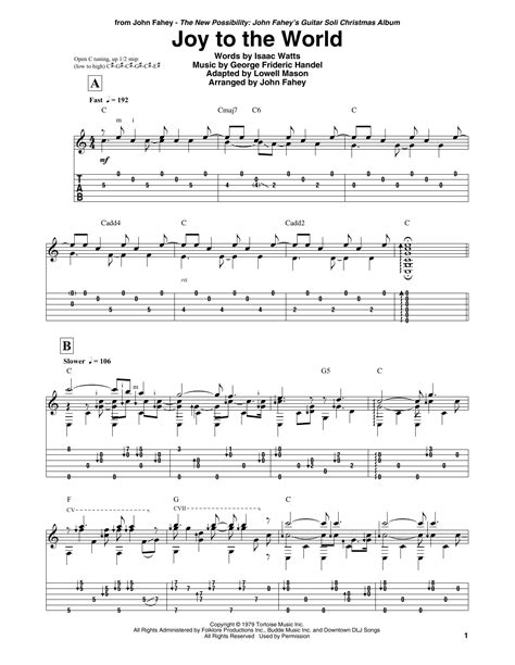 Joy To The World by John Fahey - Guitar Tab - Guitar Instructor