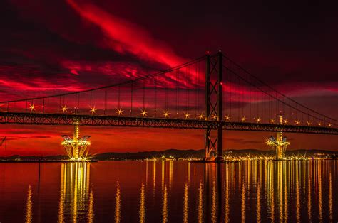 Fiery Sunset over Forth Bridge Photograph by Tylie Duff Photo Art - Fine Art America