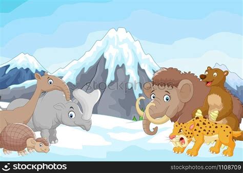 Collection of ice age animals with icebergs — Stockphotos.com