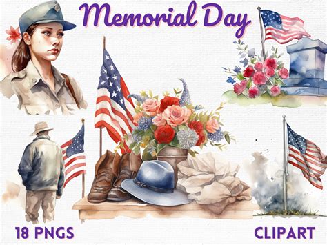 Watercolor Memorial Day Clipart Veteran American Flag - Etsy