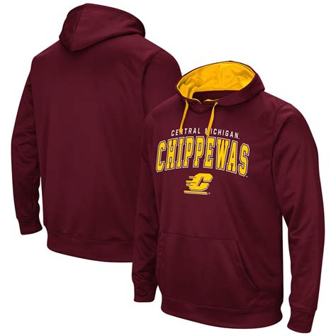 Colosseum Central Michigan Chippewas Maroon Mascot Logo Performance Pullover Hoodie