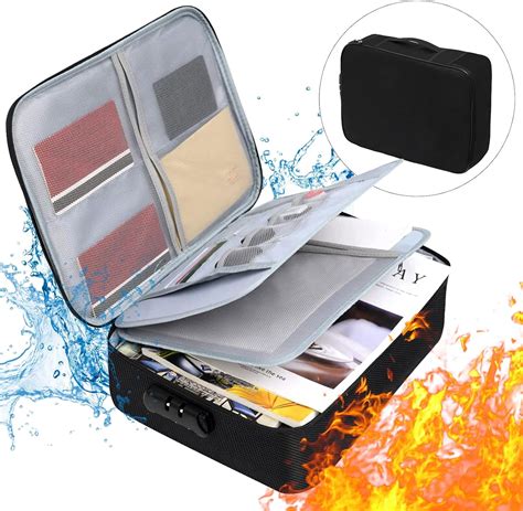 Fireproof 3-Layer Document Box, Waterproof Bag with Lock for Money ...