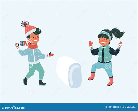 Two Kids with Snowball Fight Stock Vector - Illustration of children ...