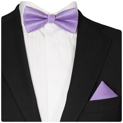 GASSANI Mens Violet Purple Check Pretied Adjustable Bow Tie & Pocket Square – GASSANI