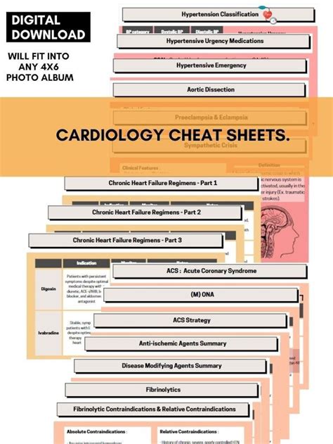 Cardiology Cheat Sheet 4x6 Digital Prints/booklet Inserts for Healthcare Students on Hospital ...