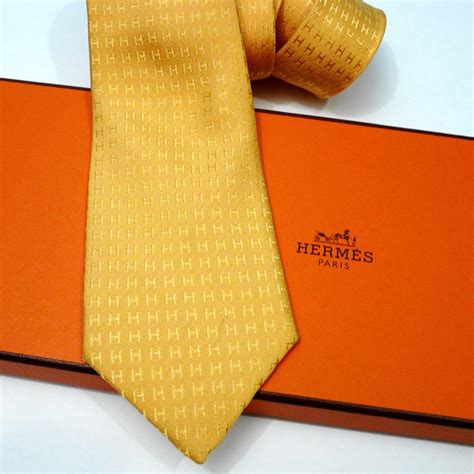 Authentic Vintage Hermes Faconnee Raised H Tie in Yellow