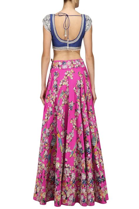 Dark Pink Color Lehenga With Blue Blouse – Panache Haute Couture