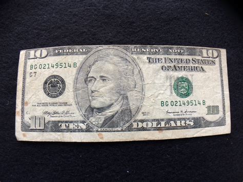 United States $10 1993 Federal Reserve Note S/N BG02149514B - Amherst Antiques