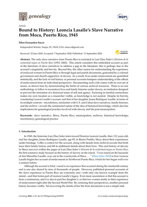 (PDF) Bound to History: Leoncia Lasalle's Slave Narrative from Moca, Puerto Rico, 1945