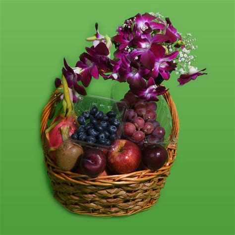 Delightful Gift Basket of Fresh Fruits & Flowers - Farmerica