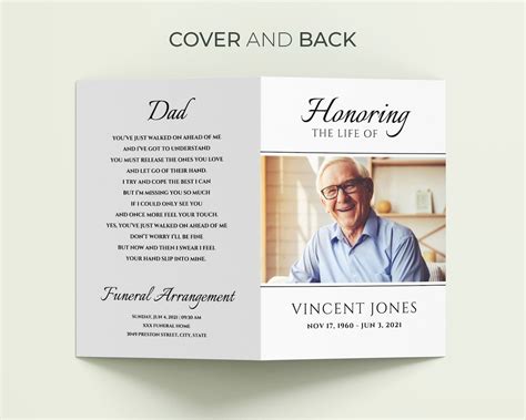 Black & White Obituary Template Funeral Program Template Editable ...