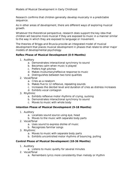 Models of Musical Development in Early Childhood - As in other areas of ...