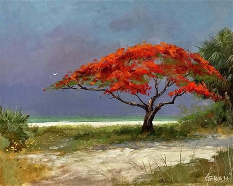 Royal Poinciana Landscape Art Print Painting by Karim Gebahi