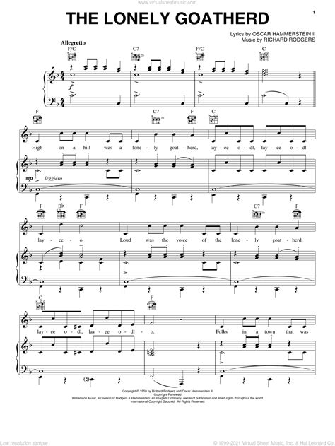 Hammerstein - The Lonely Goatherd sheet music for voice, piano or guitar