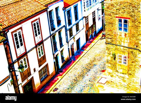 Architecture in Santiago de Compostela, northern Spain, colorful illustration Stock Photo - Alamy