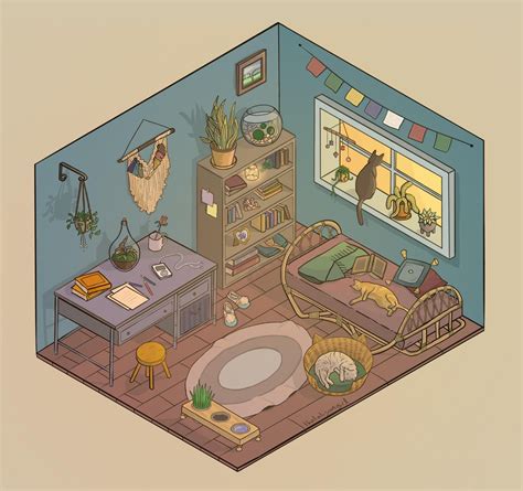 Isometric Room | Художественные комнаты, Эскизы интерьерных дизайнов ...