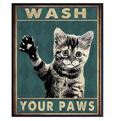 Funny Tabby Cat Bathroom Decor - Wash Your Hands Sign Bathroom Decor- Cat Wall Art - Bathroom ...