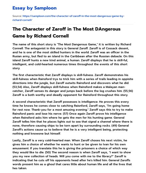 ≫ The Character of Zaroff in The Most DAngerous Game by Richard Cornell ...