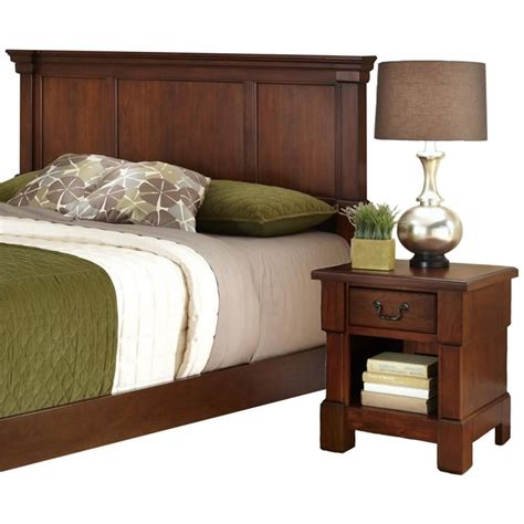 Pemberly Row Full Queen Wooden Panel Headboard and Nightstand in Cherry ...